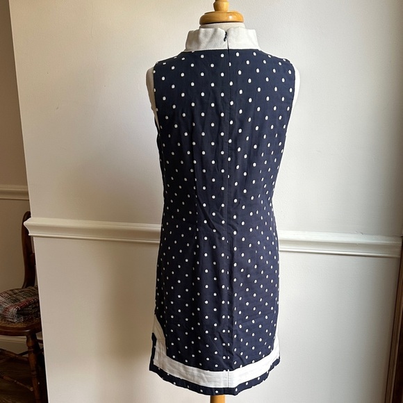 Eliza J Navy and White Polka Dot Shift Dress Mandarin Collar size 8 EUC - Picture 6 of 8